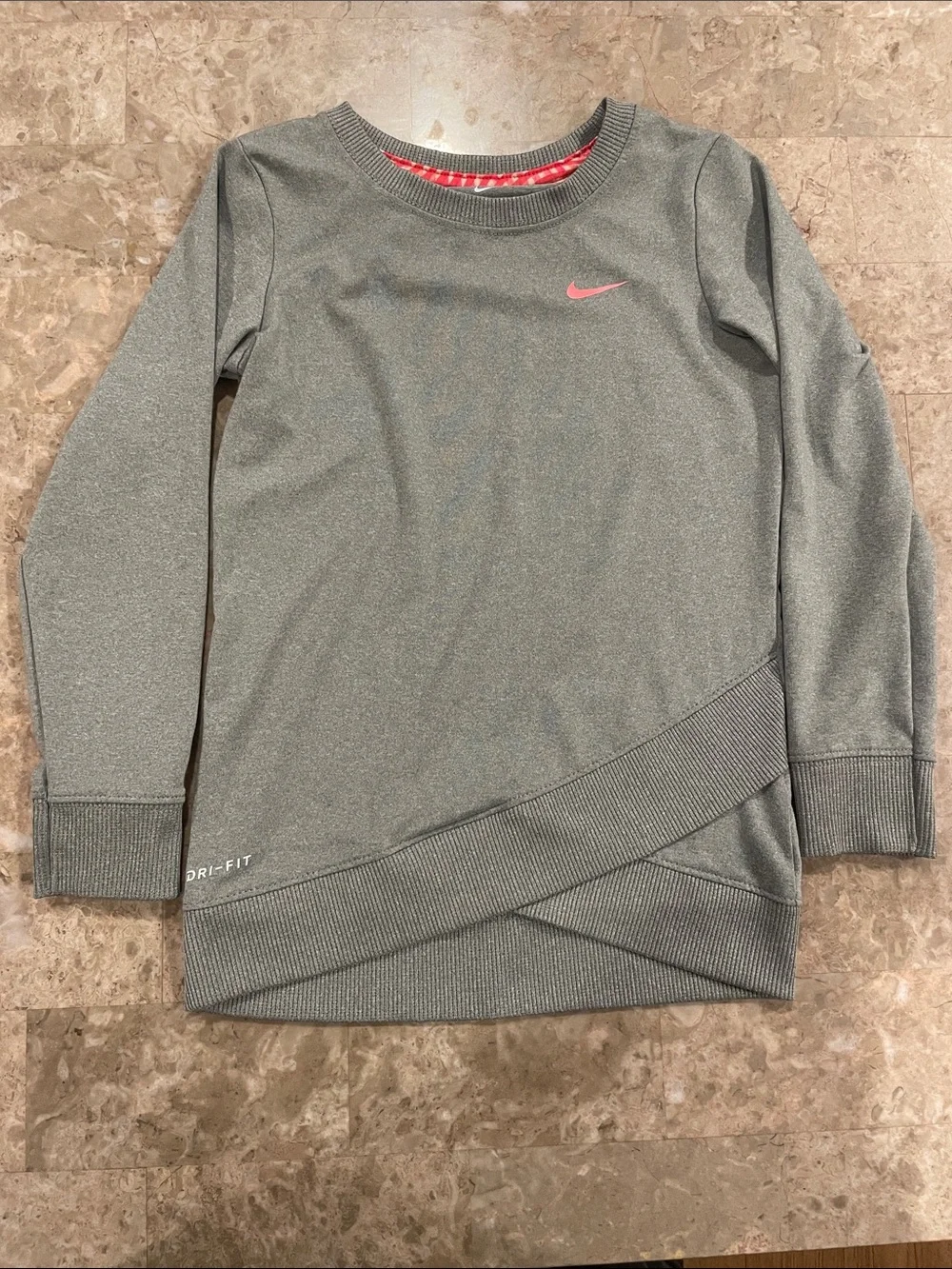 Nike Girls' Gray Pullover Sweatshirt with Pink Swoosh
